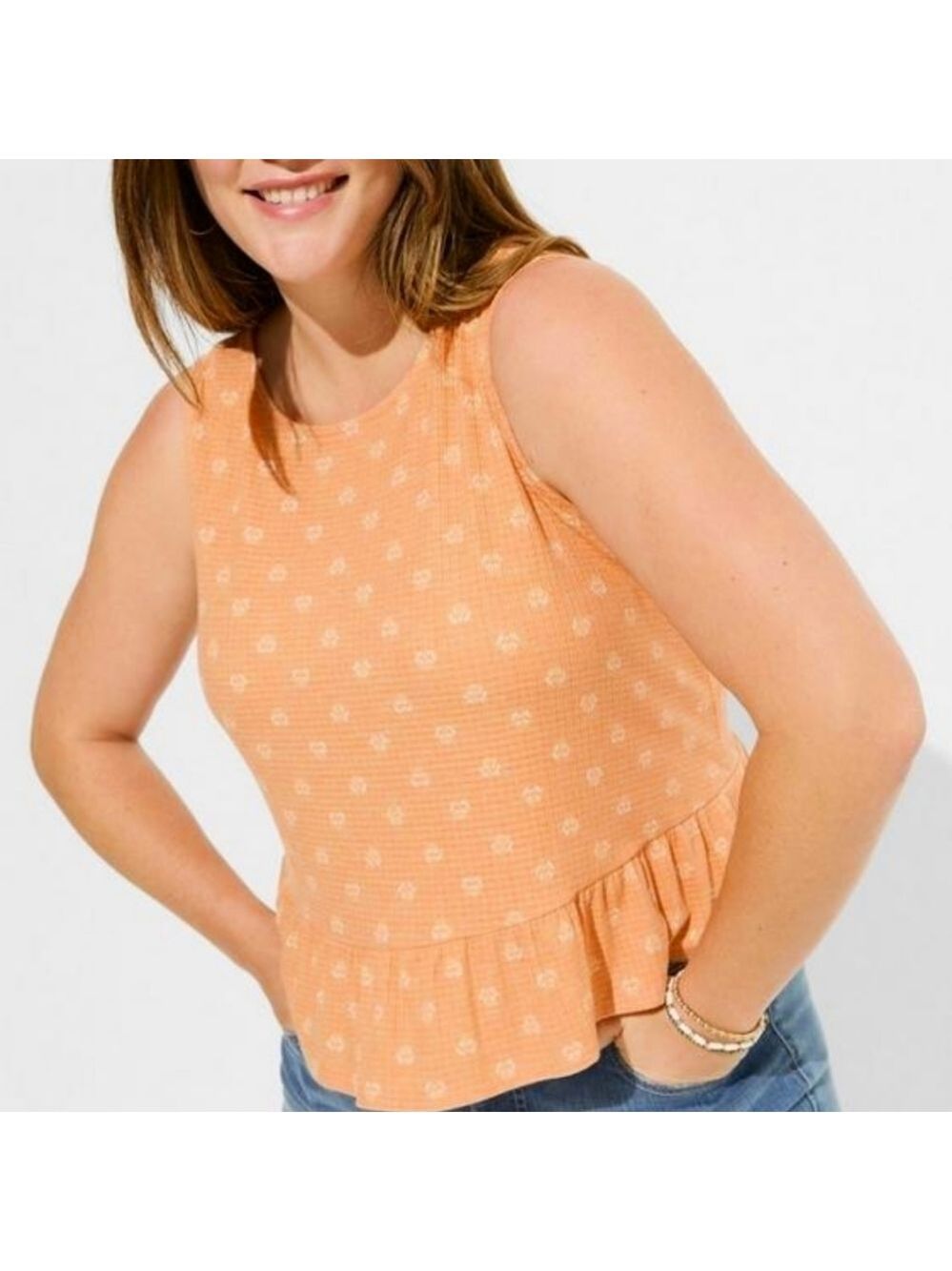 2X - Torrid | Peach Bloom Texture Knit High Neck Ruffle Crop Top